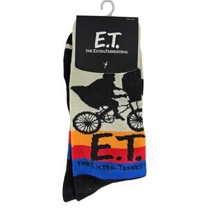 BIOWORLD MEN'S BLACK E.T. MOVIE CREW SOCKS GRAPHIC PRINT SIZE 10-13 NWT